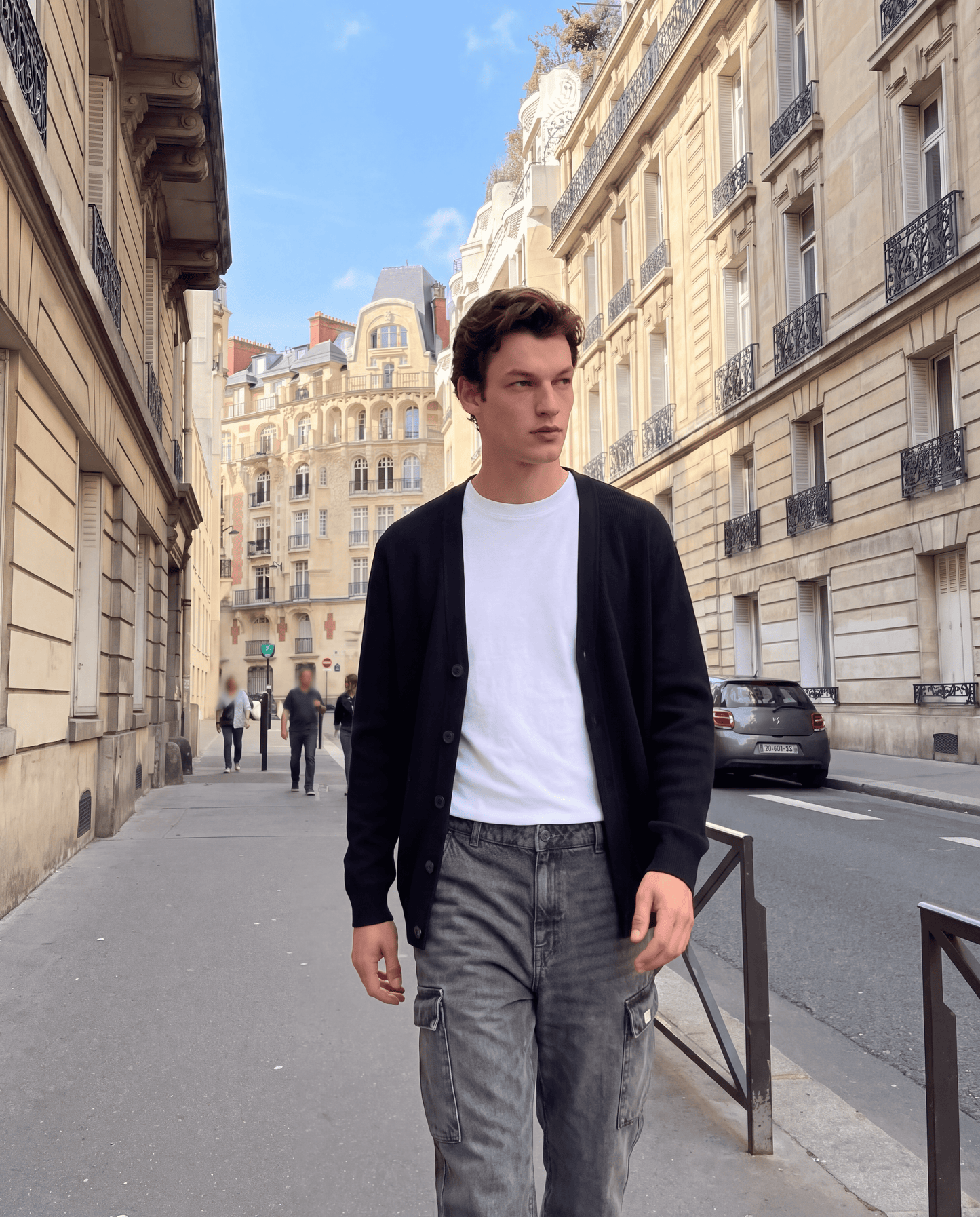 Maglia cardigan in misto viscosa a coste - Nero