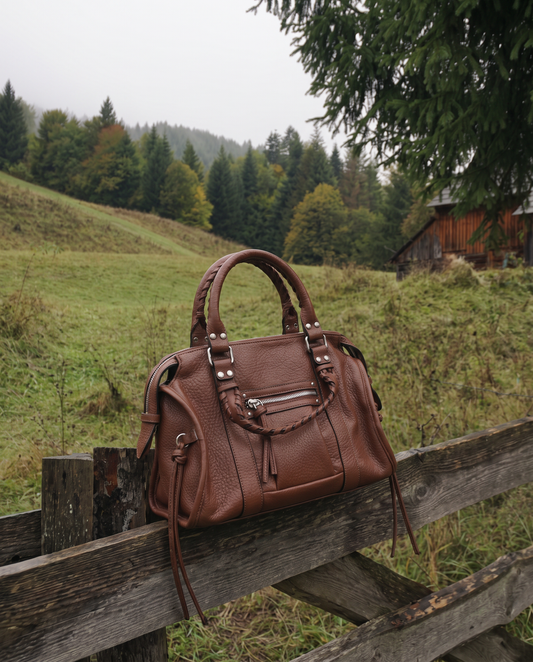 Woven Handle Tote - Brown