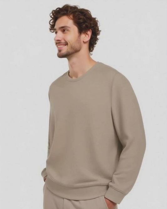 FELPA GIROCOLLO BASIC MELANGE - Beige