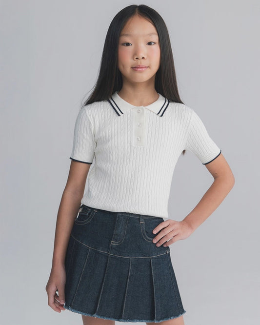 T-shirt polo slim con colletto a righe - Bianco