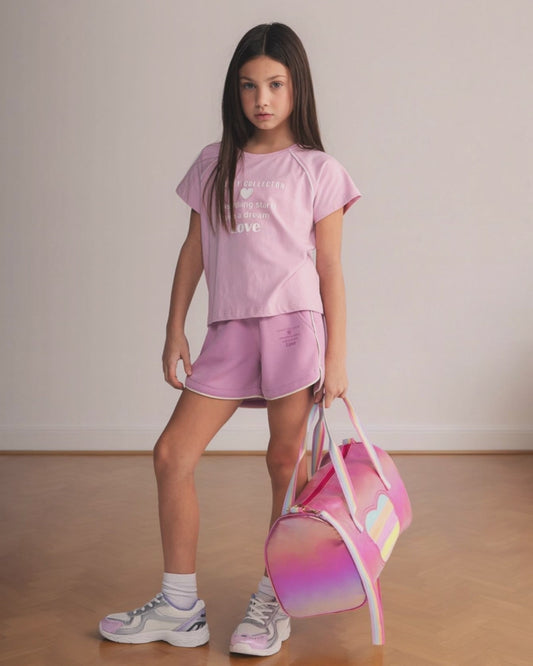 T-shirt sporty mezza manica con stampa - Rosa