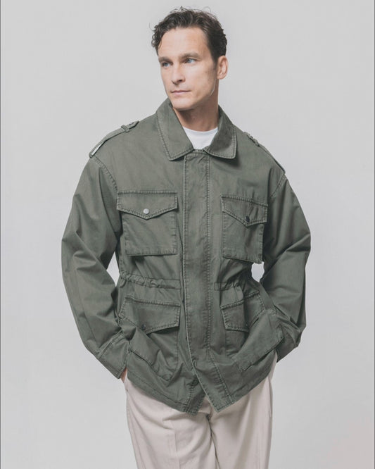Giacca sahariana in cotone con tasche - Verde militare